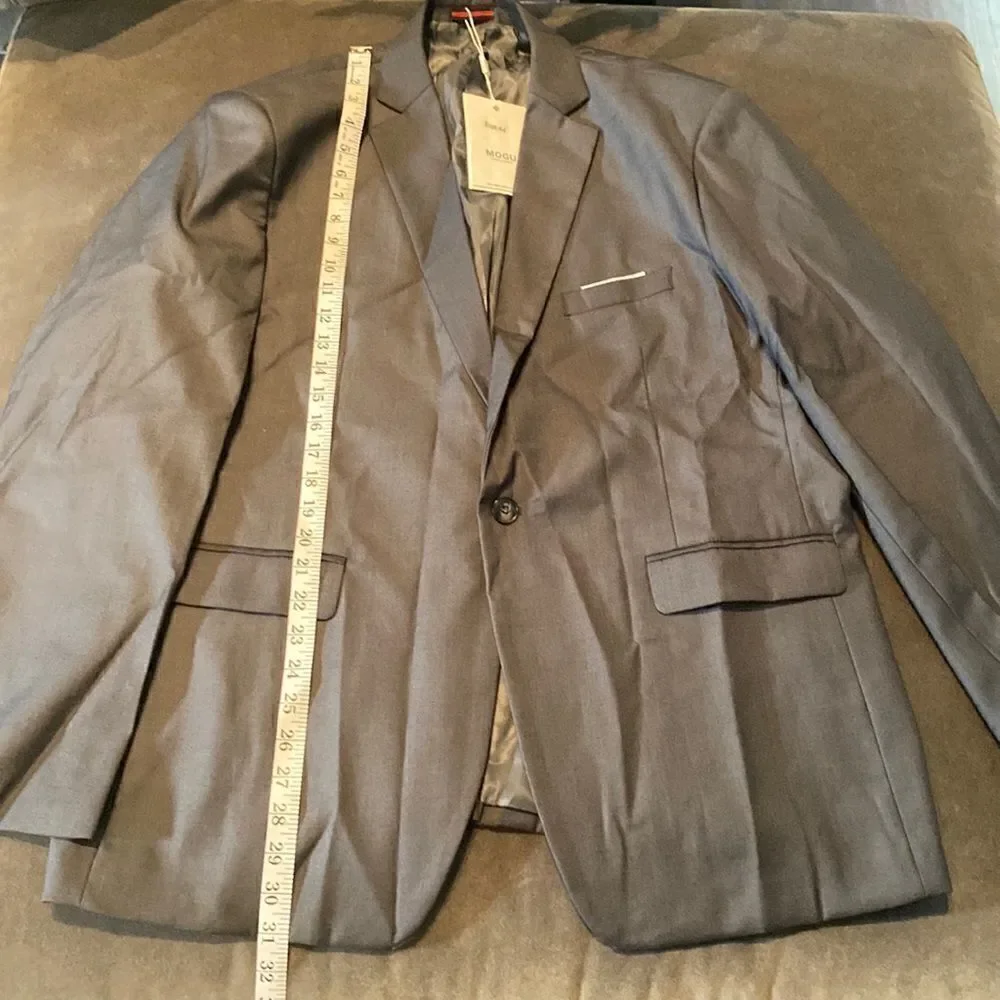 Mogu Men’s Gray Suit Jacket Blazer Slim Fit One Button Notch Lapel Size 44 NWT